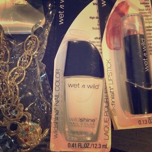 Wet & Wild Nailpolish and lipstick & owl bracelet